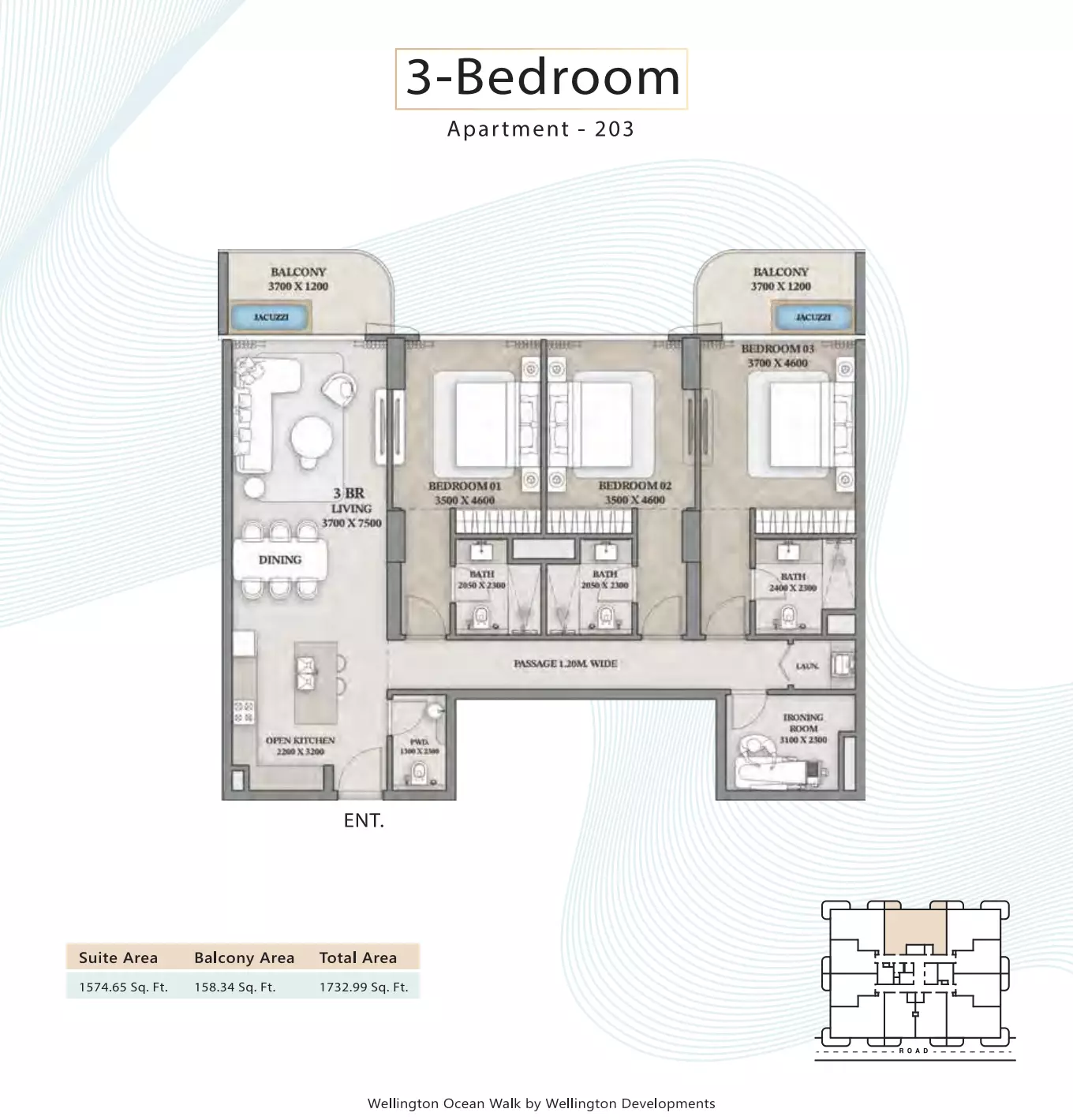 Wellington Ocean Walk 3BR floor plan