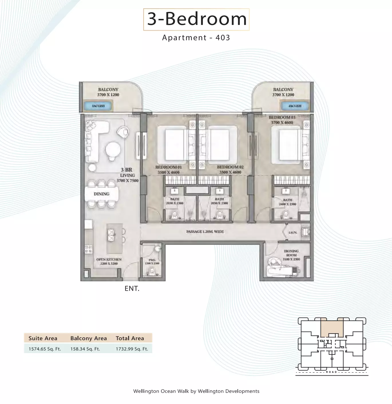 Wellington Ocean Walk 3BR floor plan