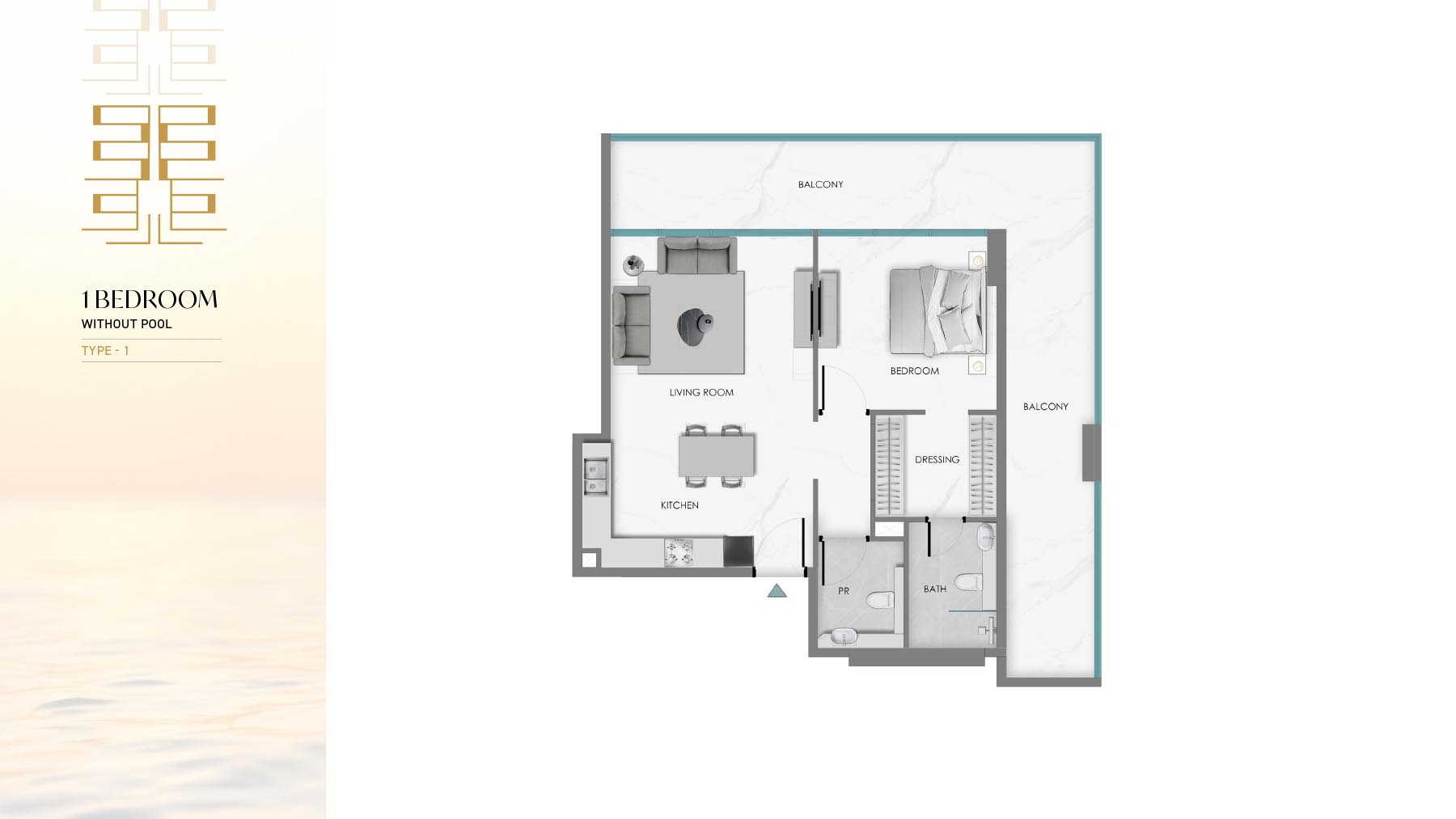 SAMANA Ocean Crest 1BR floor plan
