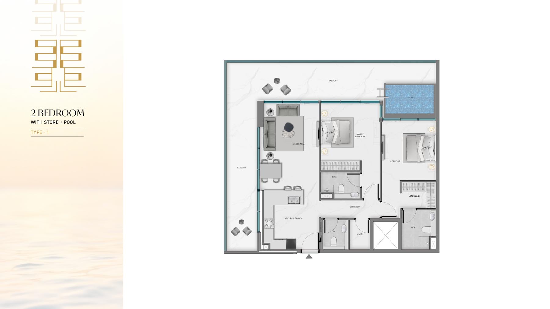 SAMANA Ocean Crest 2BR floor plan