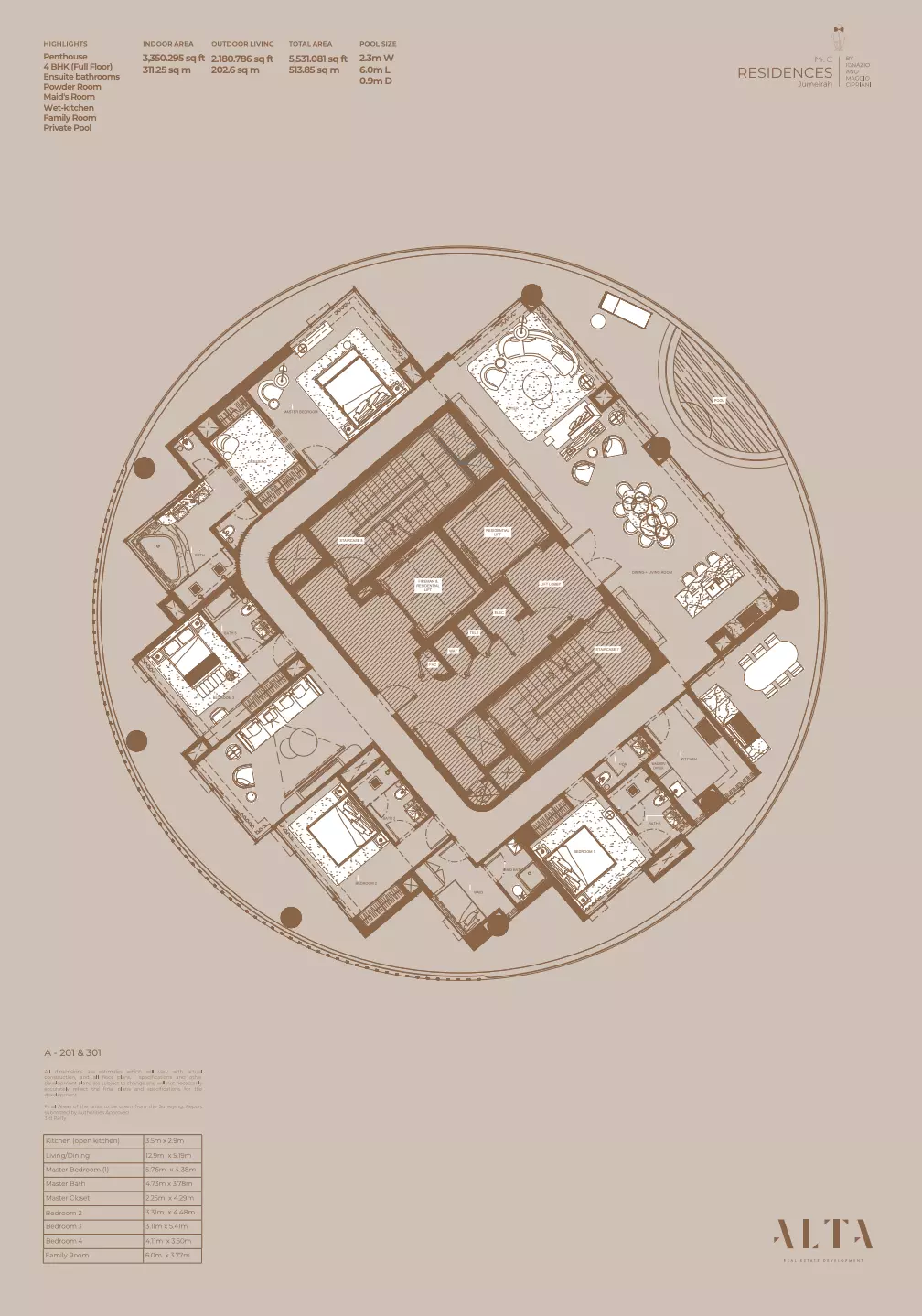 Mr. C Residences Jumeirah 4BR floor plan
