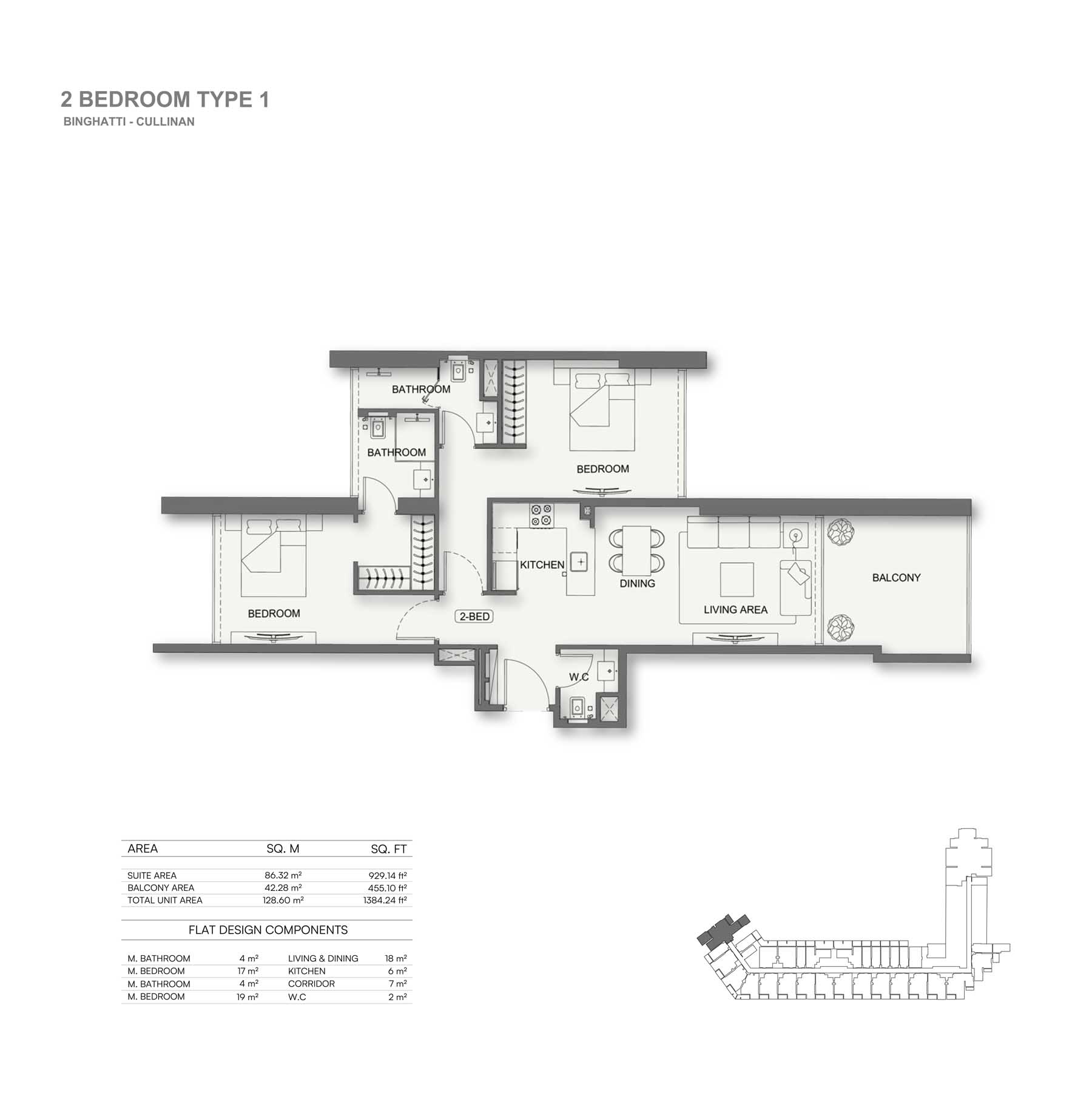 Binghatti Cullinan 2BR floor plan