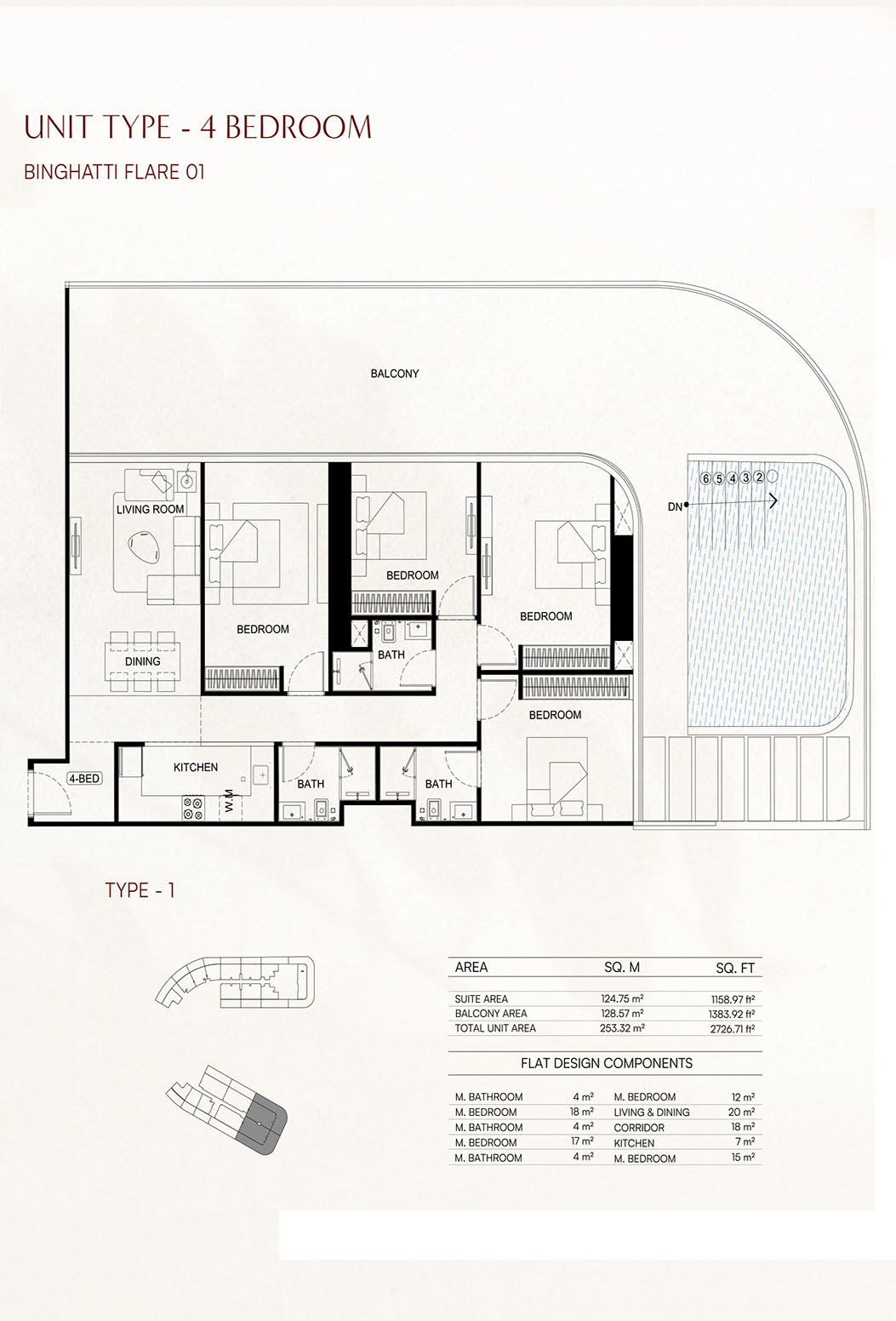Binghatti Flare 4BR floor plan