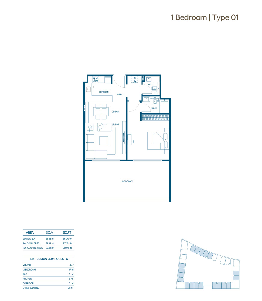Binghatti Aurora 1BR floor plan