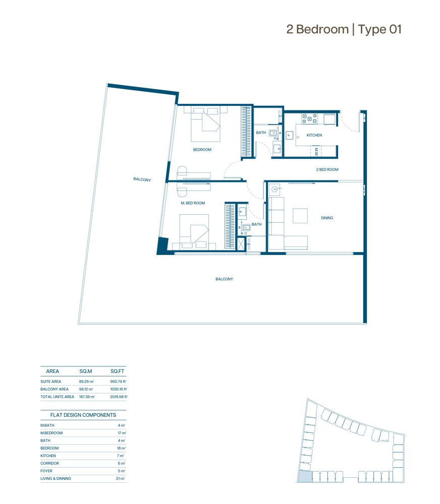 Binghatti Aurora 2BR floor plan