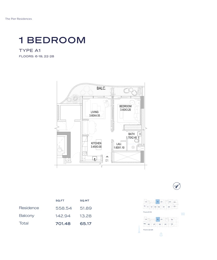 The Pier Residence 1BR floor plan