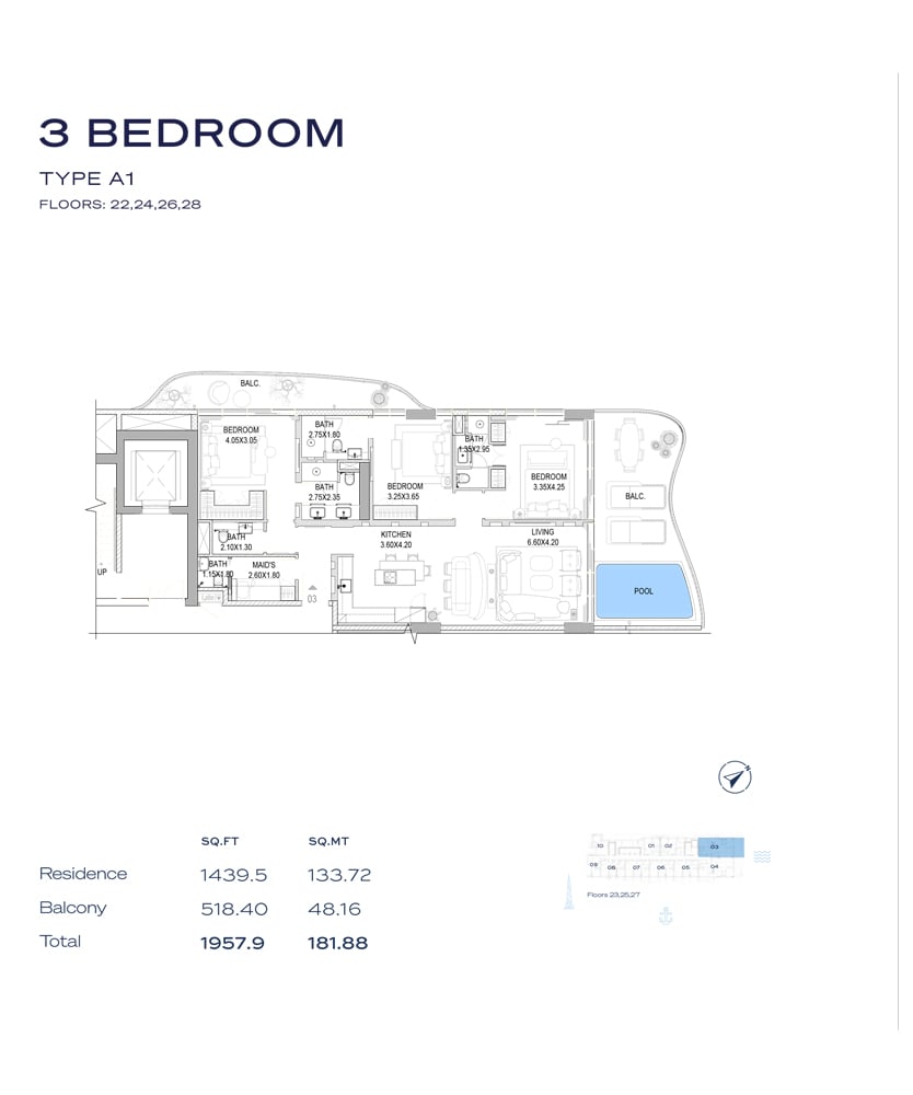 The Pier Residence 3BR floor plan