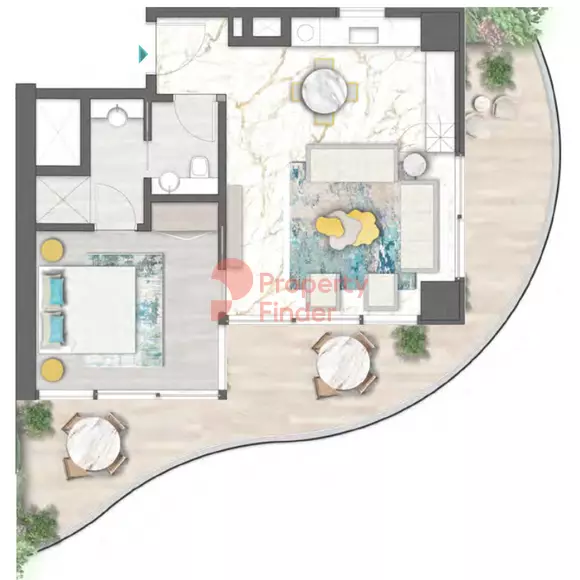 Chic Tower 1BR floor plan