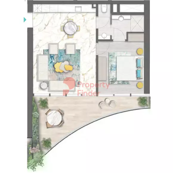Chic Tower 1BR floor plan