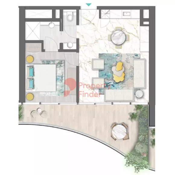 Chic Tower 1BR floor plan
