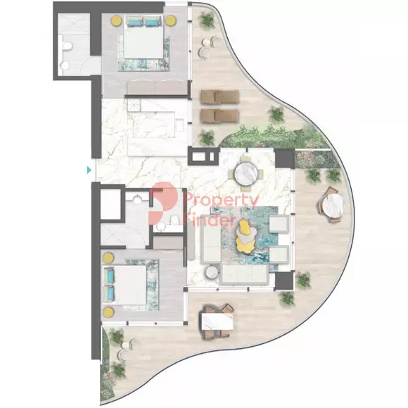 Chic Tower 2BR floor plan