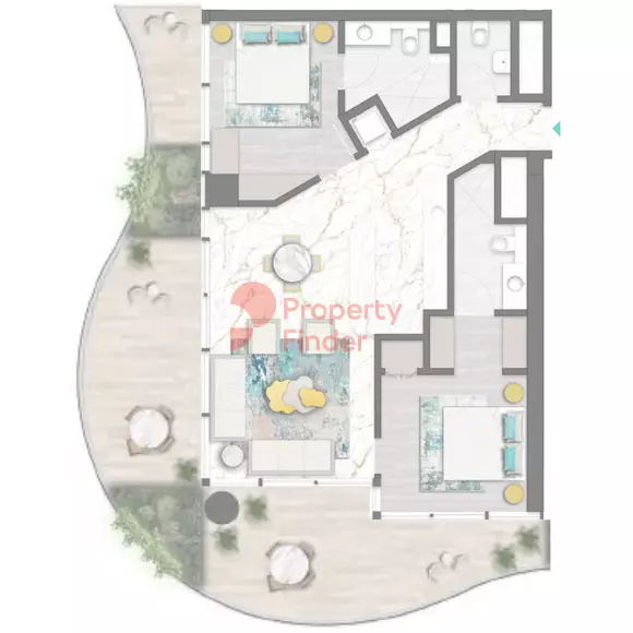 Chic Tower 2BR floor plan