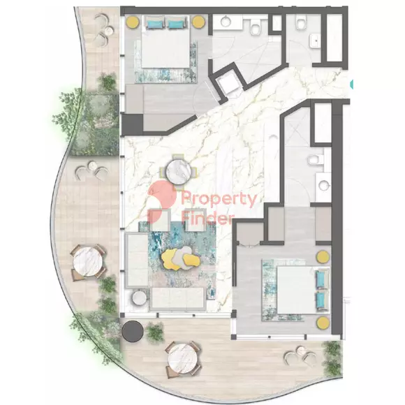 Chic Tower 2BR floor plan
