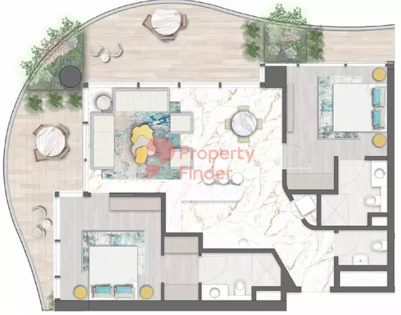 Chic Tower 2BR floor plan