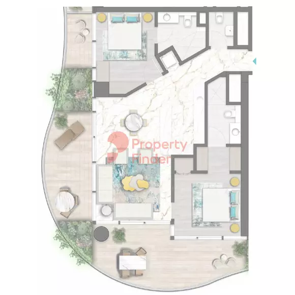 Chic Tower 2BR floor plan