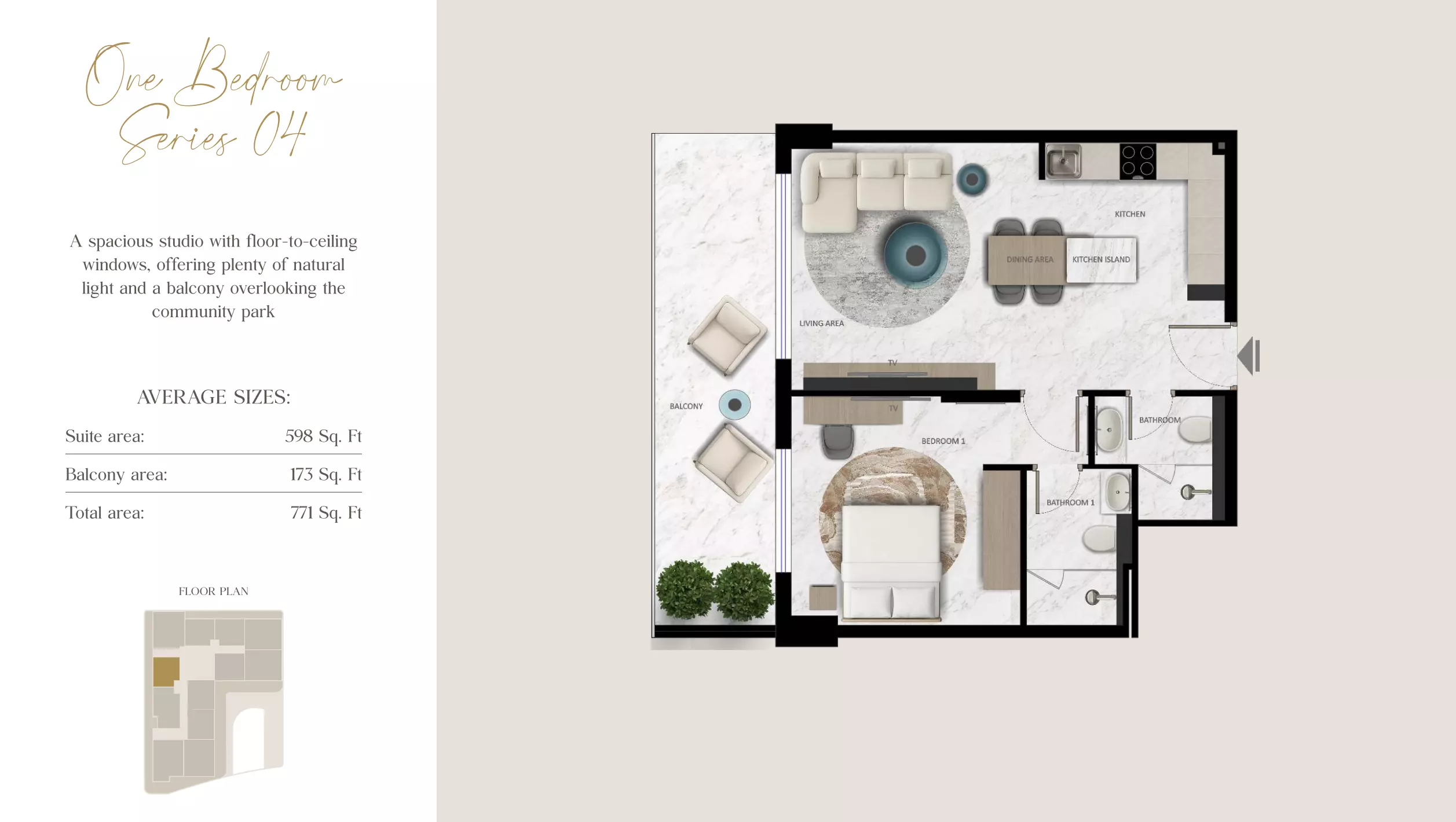 Aark Terraces 1BR floor plan