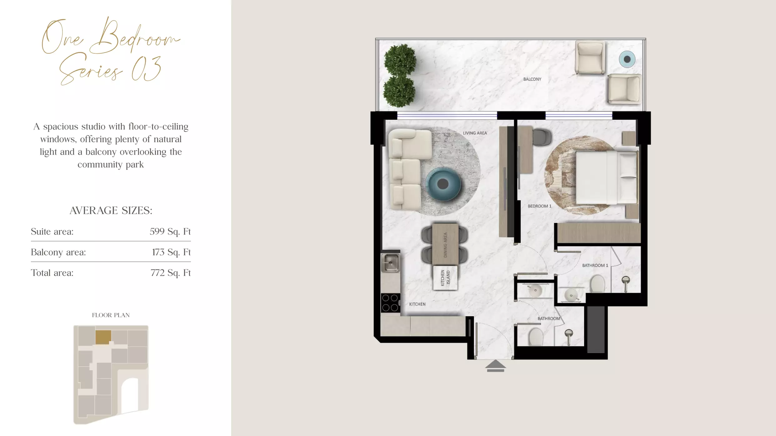 Aark Terraces 1BR floor plan