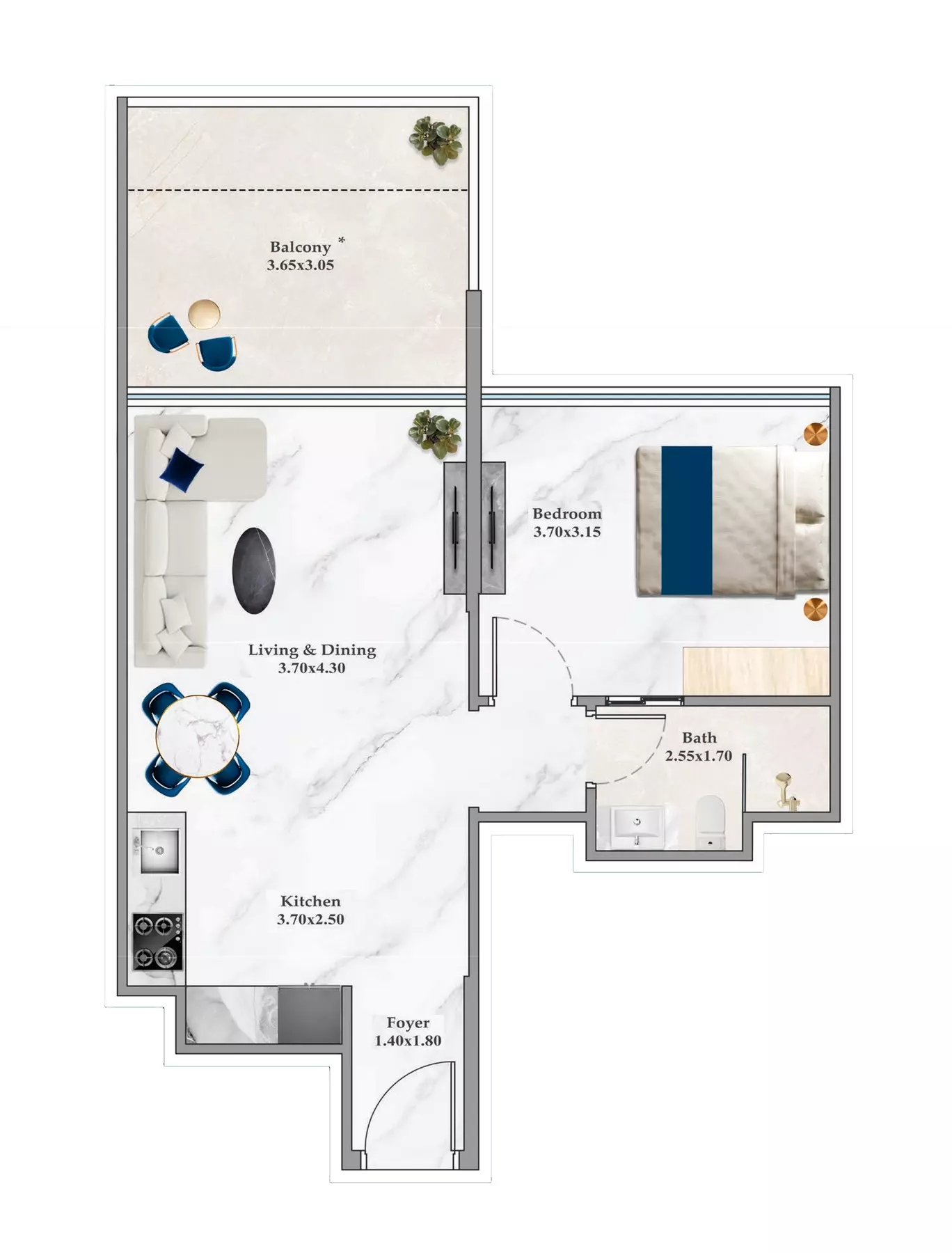 Timez 1BR floor plan