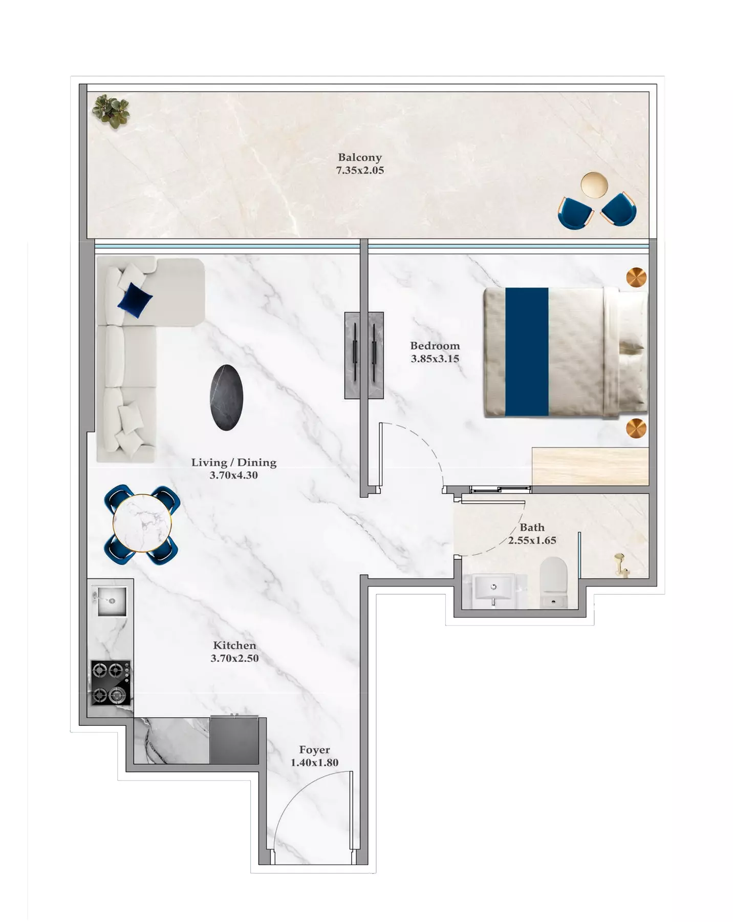 Timez 1BR floor plan