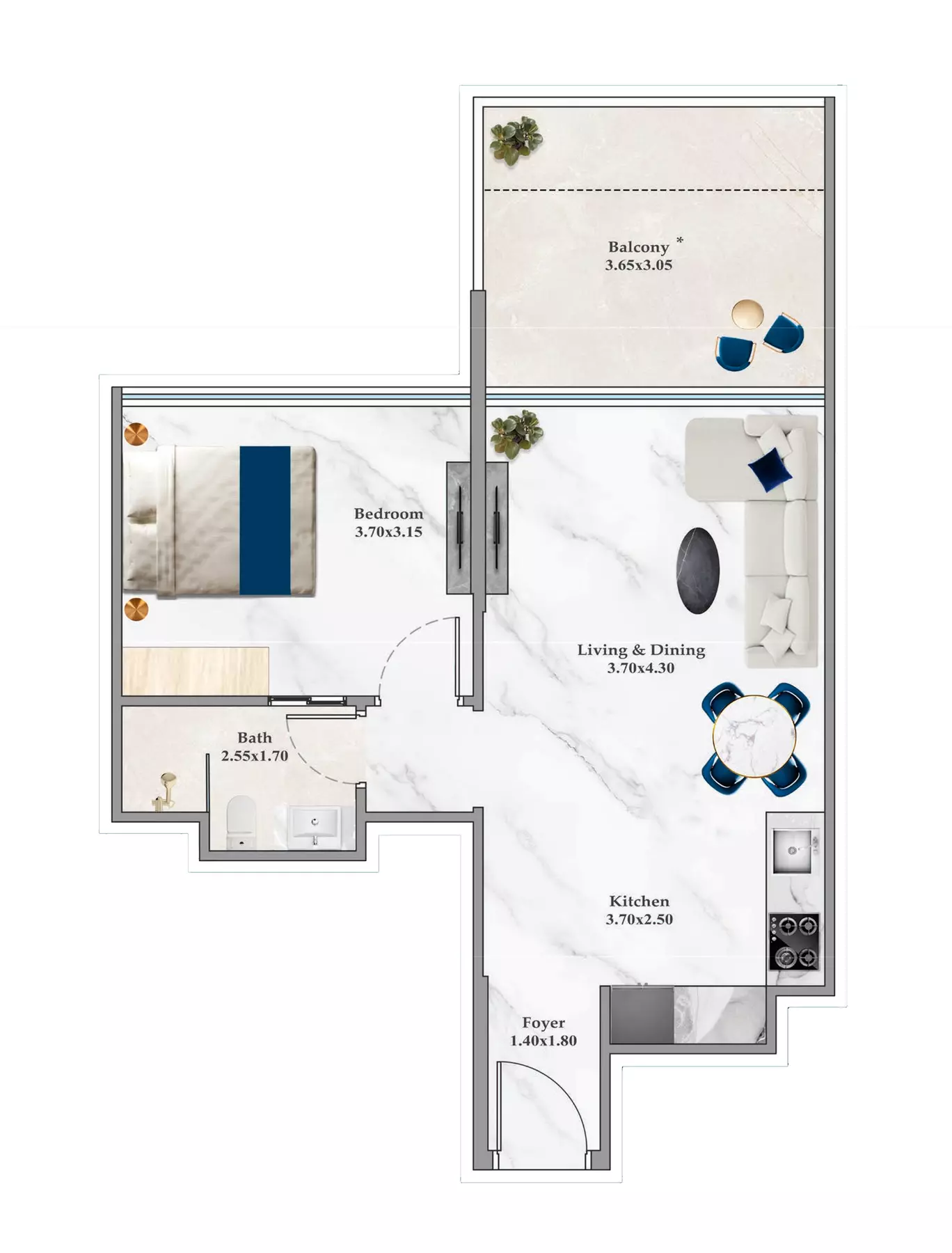 Timez 1BR floor plan