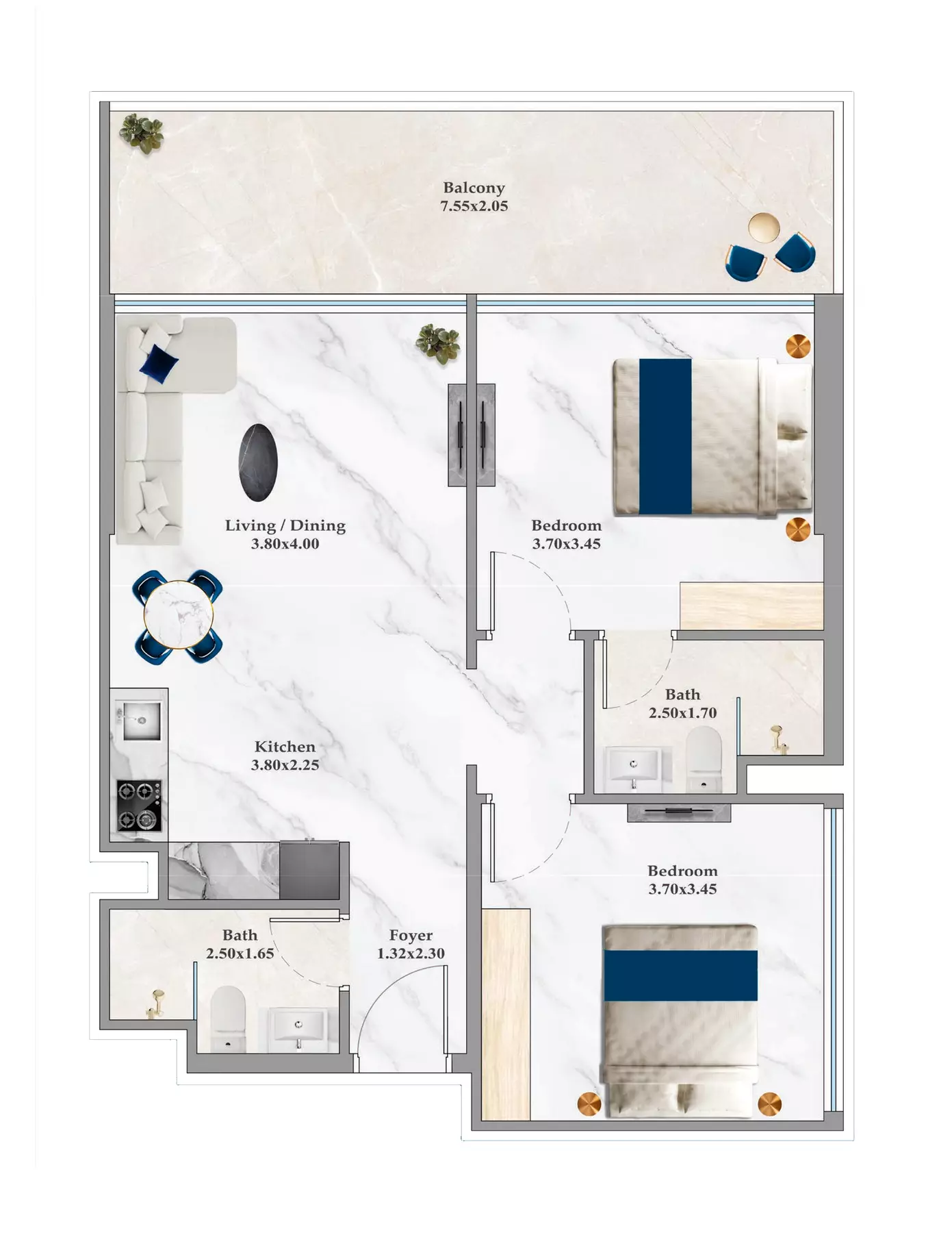 Timez 2BR floor plan