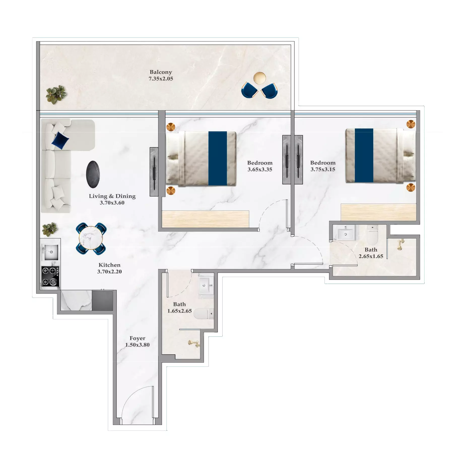 Timez 2BR floor plan
