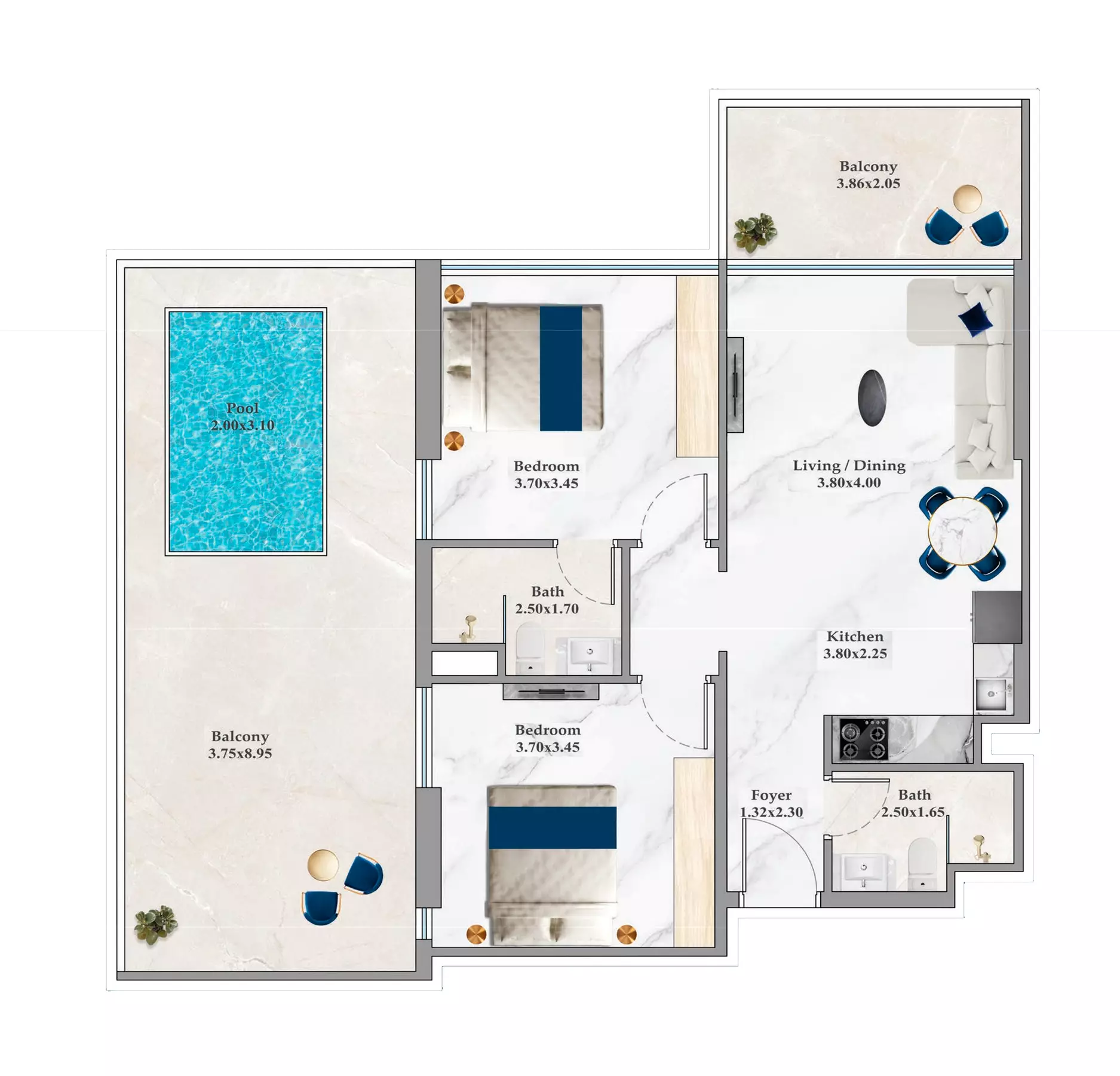 Timez 2BR floor plan