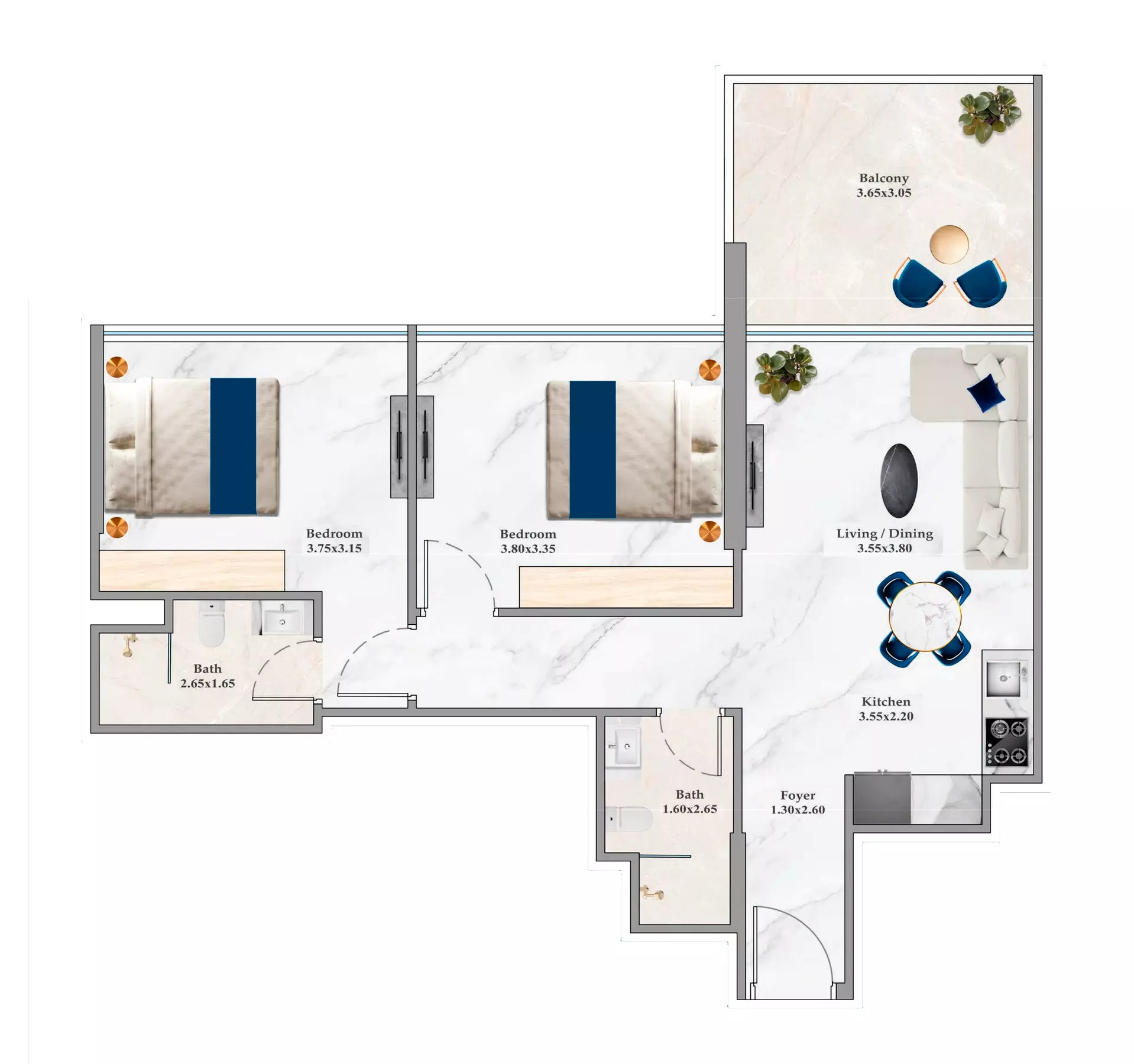 Timez 2BR floor plan
