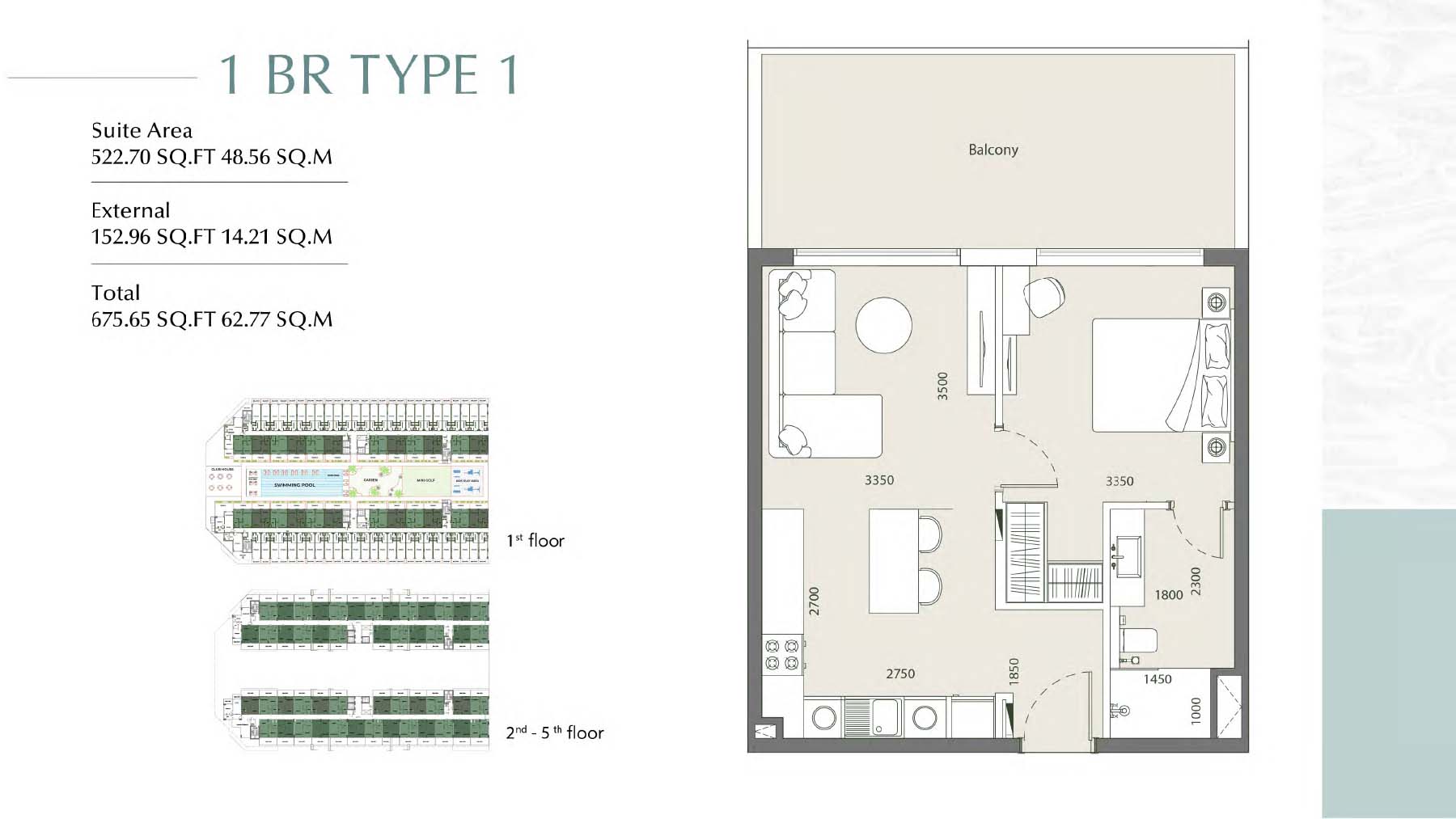 Laya Courtyard 1BR floor plan