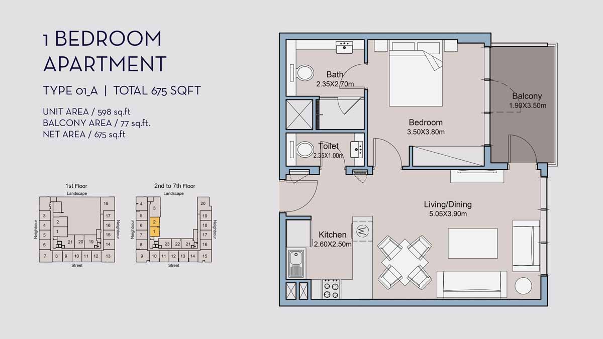 Millennium Talia Residences 1BR floor plan