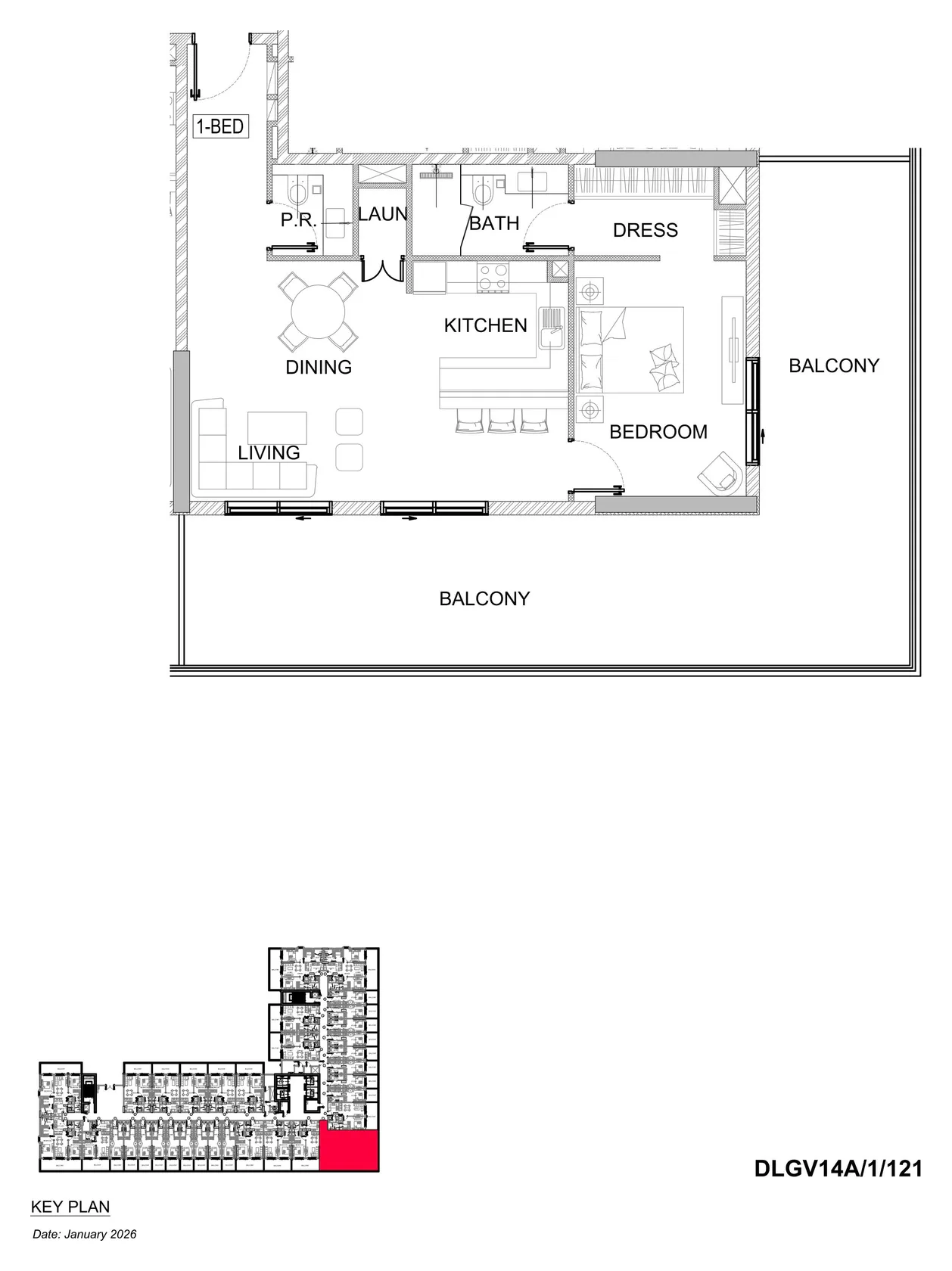 DAMAC Lagoons - Valencia 1BR floor plan