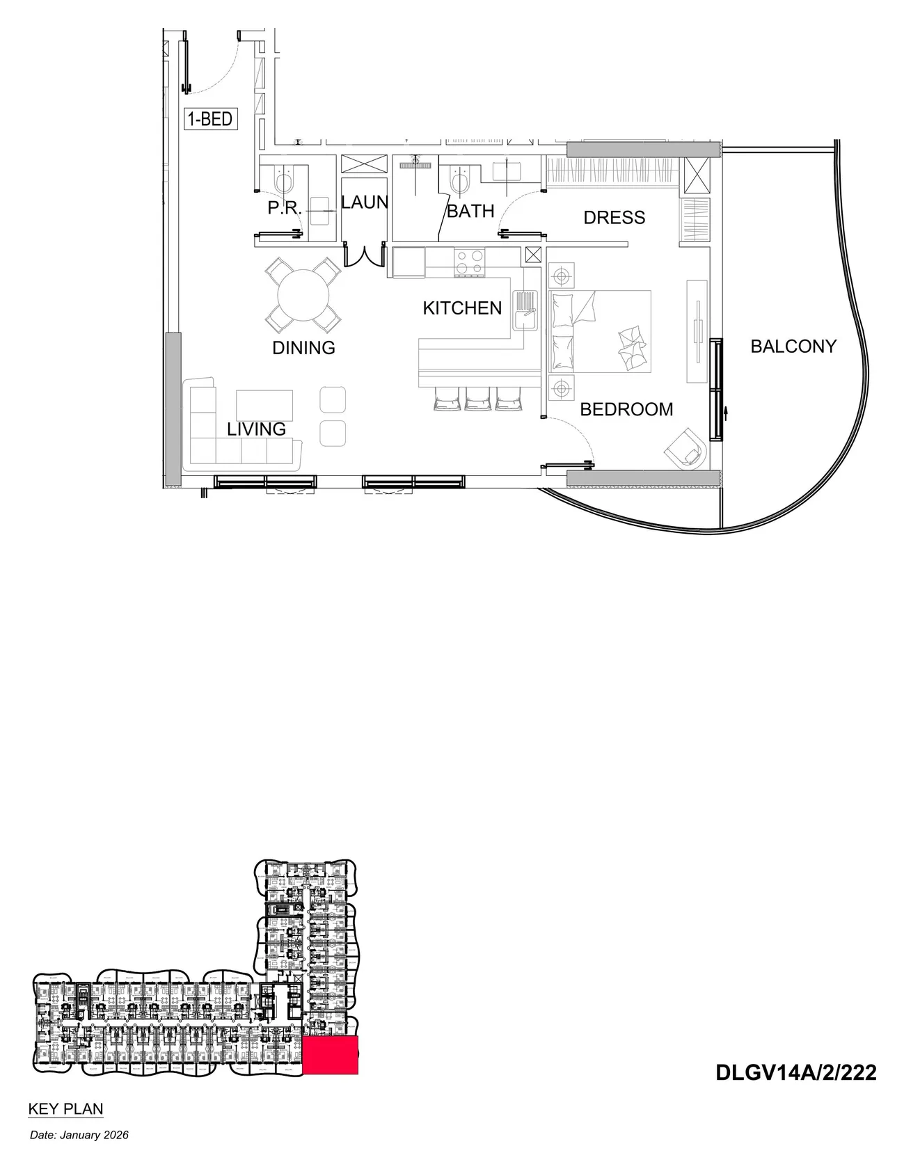 DAMAC Lagoons - Valencia 1BR floor plan