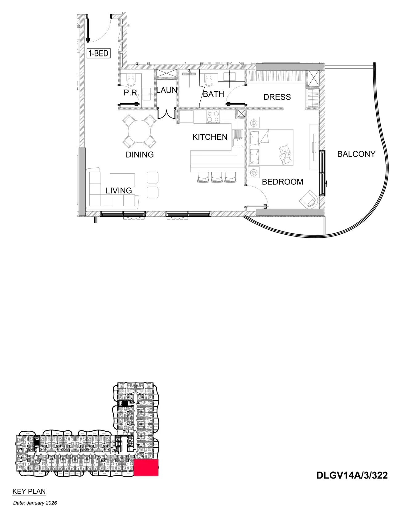 DAMAC Lagoons - Valencia 1BR floor plan