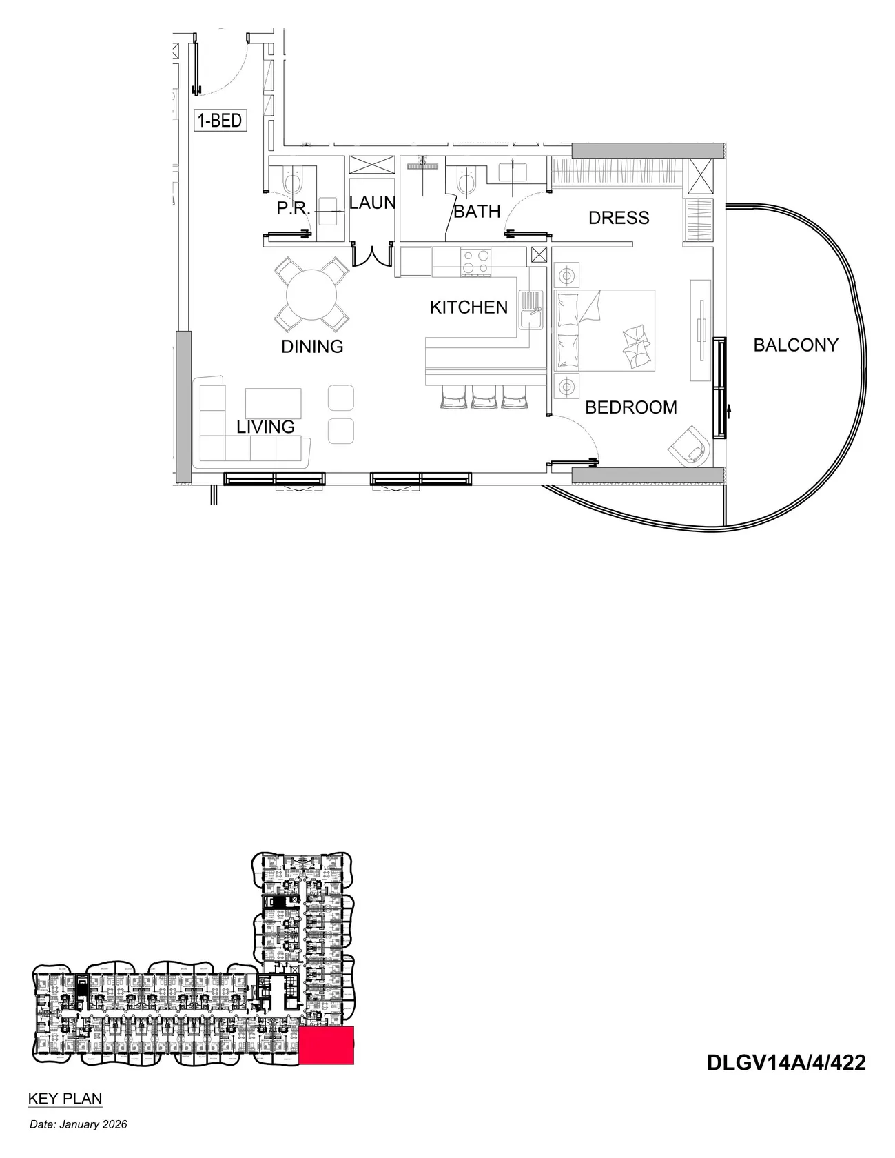 DAMAC Lagoons - Valencia 1BR floor plan