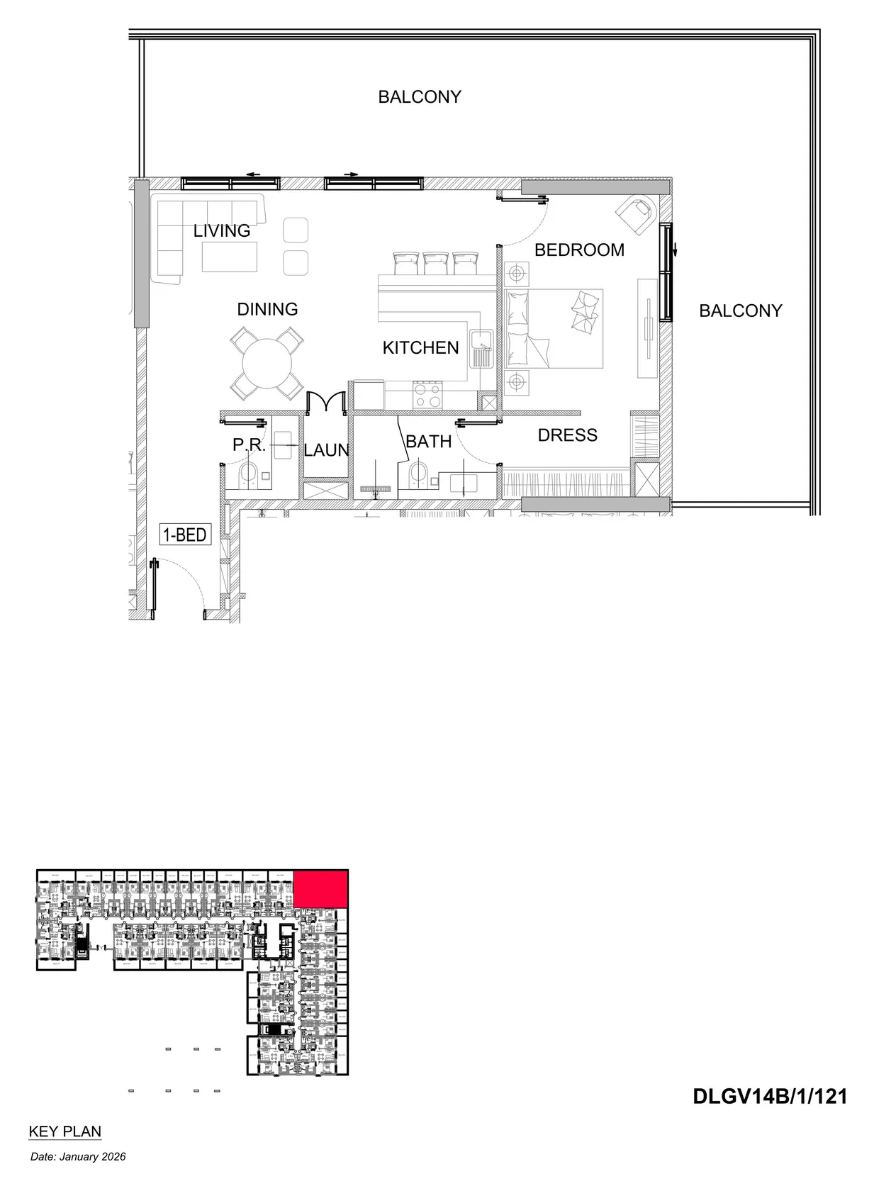 DAMAC Lagoons - Valencia 1BR floor plan