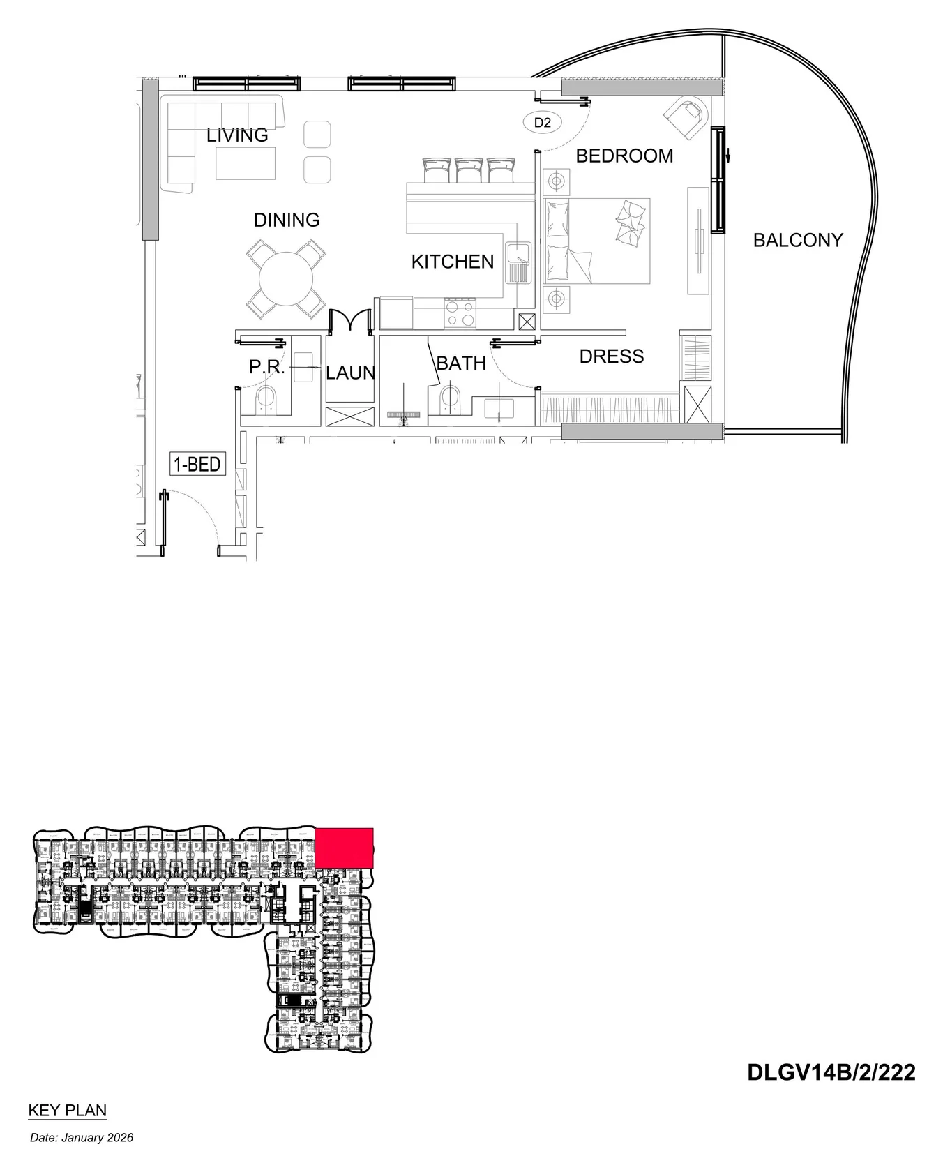 DAMAC Lagoons - Valencia 1BR floor plan