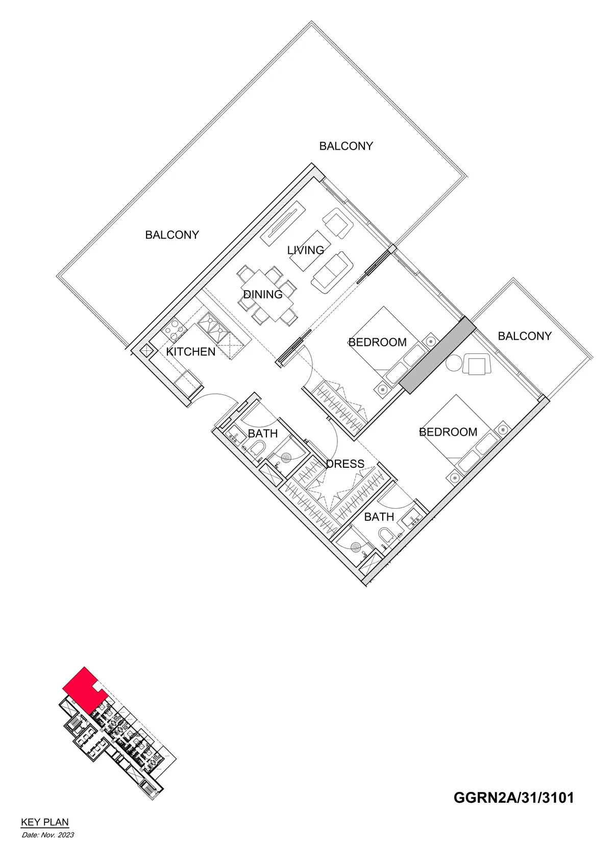 DAMAC Hills - Golf Greens 2 2BR floor plan